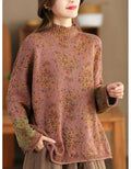 Winter Fall Fashion Vintage Floral Printed Half-turtle Neck Sweater for Women 2025 New Fashion Long Sleeve Loose Casual Knitwear