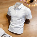 Men's Polo Shirt Short Sleeves Casual Patchwork Mesh Breathable Lightweight Button T-shirt Thin Solid Business Sporty T Shirt