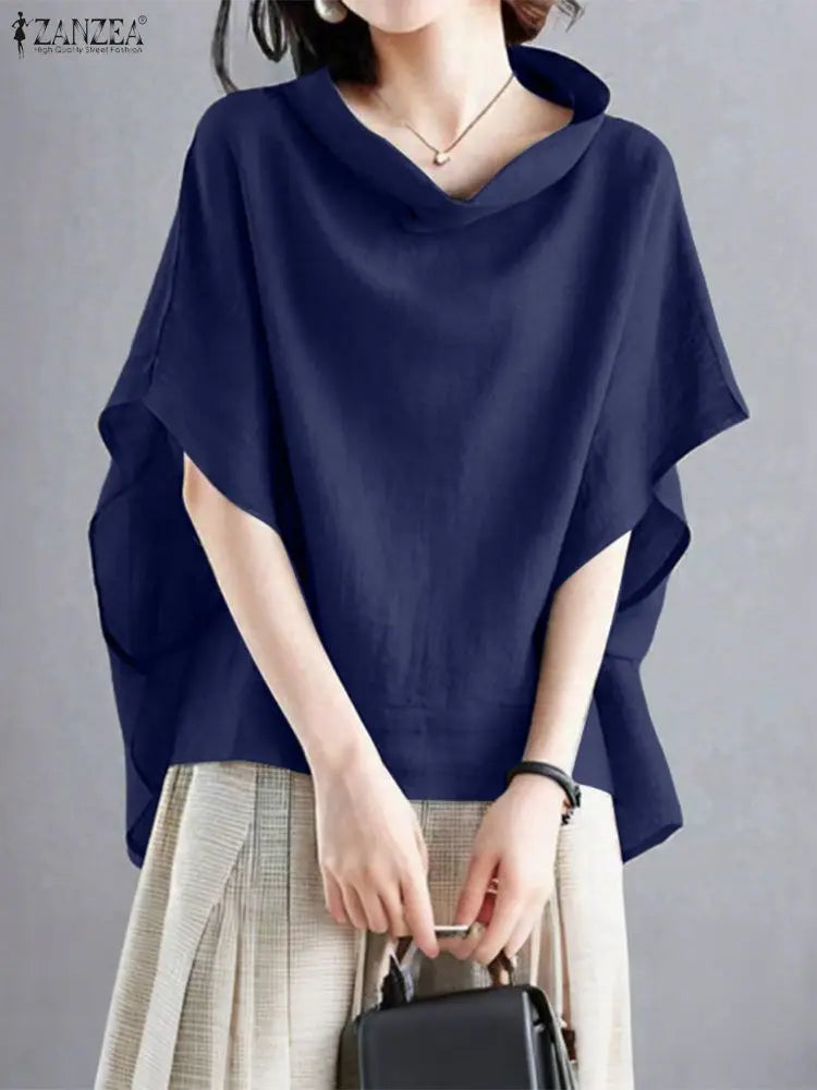 Fashion Half Sleeve Solid Blouse 2025 ZANZEA Stylish Women Tops Chic Pile Collar Office Shirt Summer Female Loose OL Work Blusas