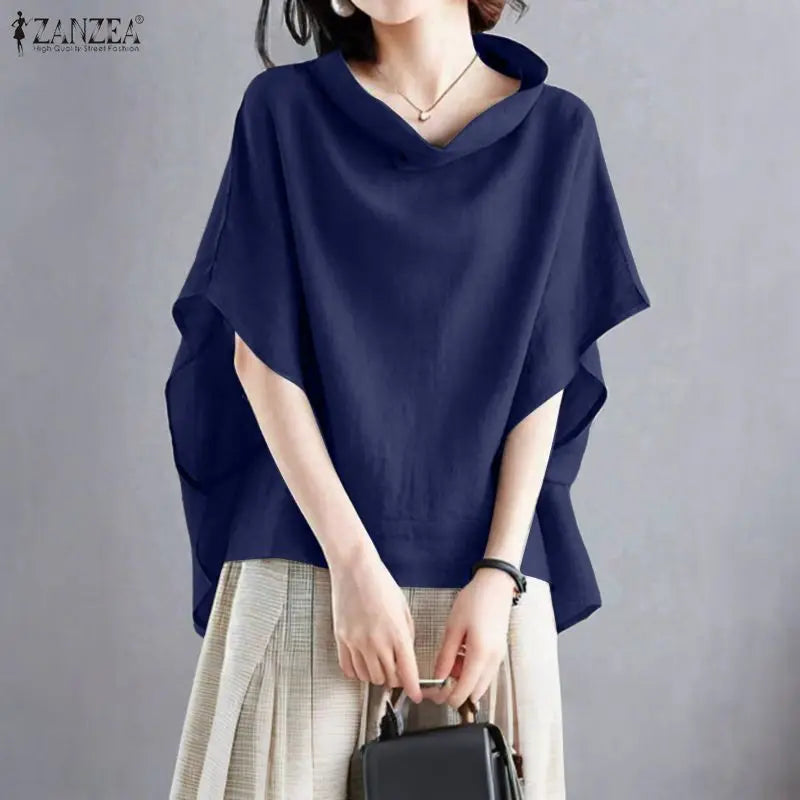 Fashion Half Sleeve Solid Blouse 2025 ZANZEA Stylish Women Tops Chic Pile Collar Office Shirt Summer Female Loose OL Work Blusas
