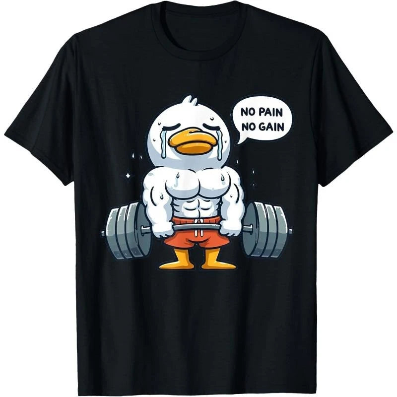 Funny Duck Fitness Black T-shirt For Men Fun Humour Text 3D Print Hip Hop Tee Shirts Summer Gym Sport Breathable Fashion Top