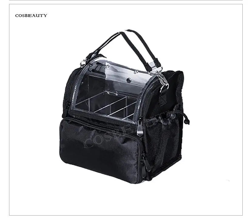 Travel Makeup Case With Acrylic Divider Organizer Storage with Makeup Brush Holder Case Stand-up Cosmetic Bag Artist Travel Bag