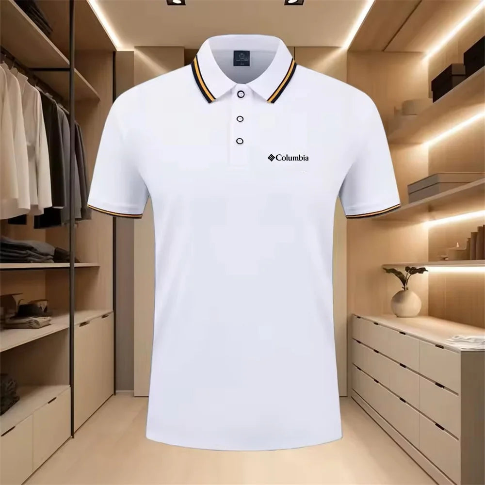 Men'S Casual Short Sleeve Polo Shirt with Print Striped Color Block Design Sporty Style Collared Golf Shirt for Summer