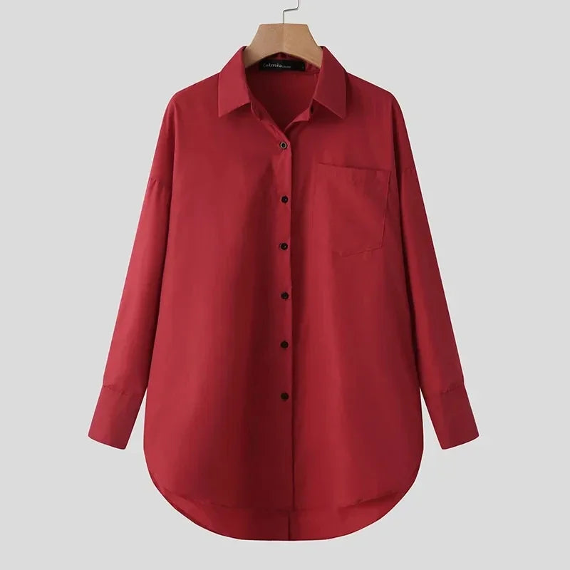 2025 Summer Fashion Women Shirts White Tunics Blouse Long Sleeve Top Casual Solid Button Loose Tops