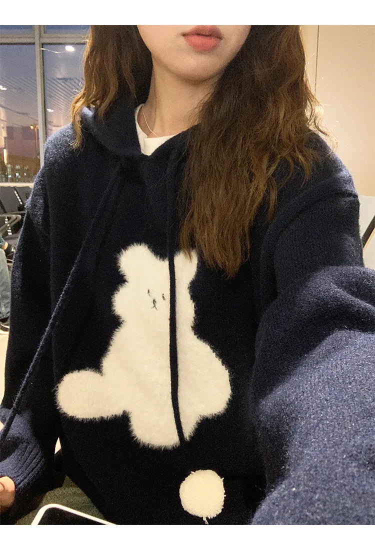 Cartoon Hooded Long Sleeve Sweater 2025 Autumn New Design Loose Top for Women