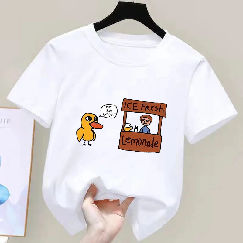 The Duck Song Got Any Grapes Printed Kids T-Shirt Summer Children's Pure Cotton Short-sleeved Casual Tops Boys and Girls Gifts
