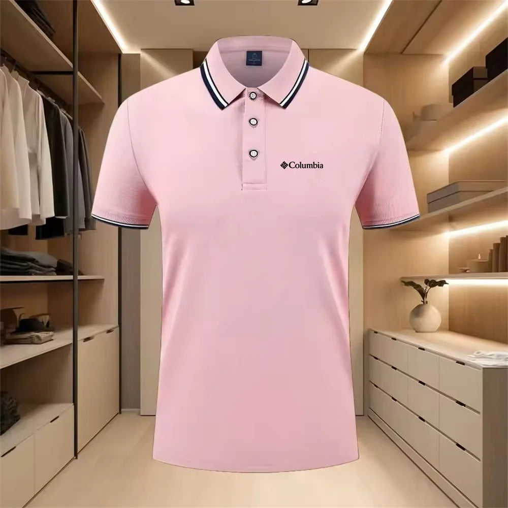 Men'S Casual Short Sleeve Polo Shirt with Print Striped Color Block Design Sporty Style Collared Golf Shirt for Summer