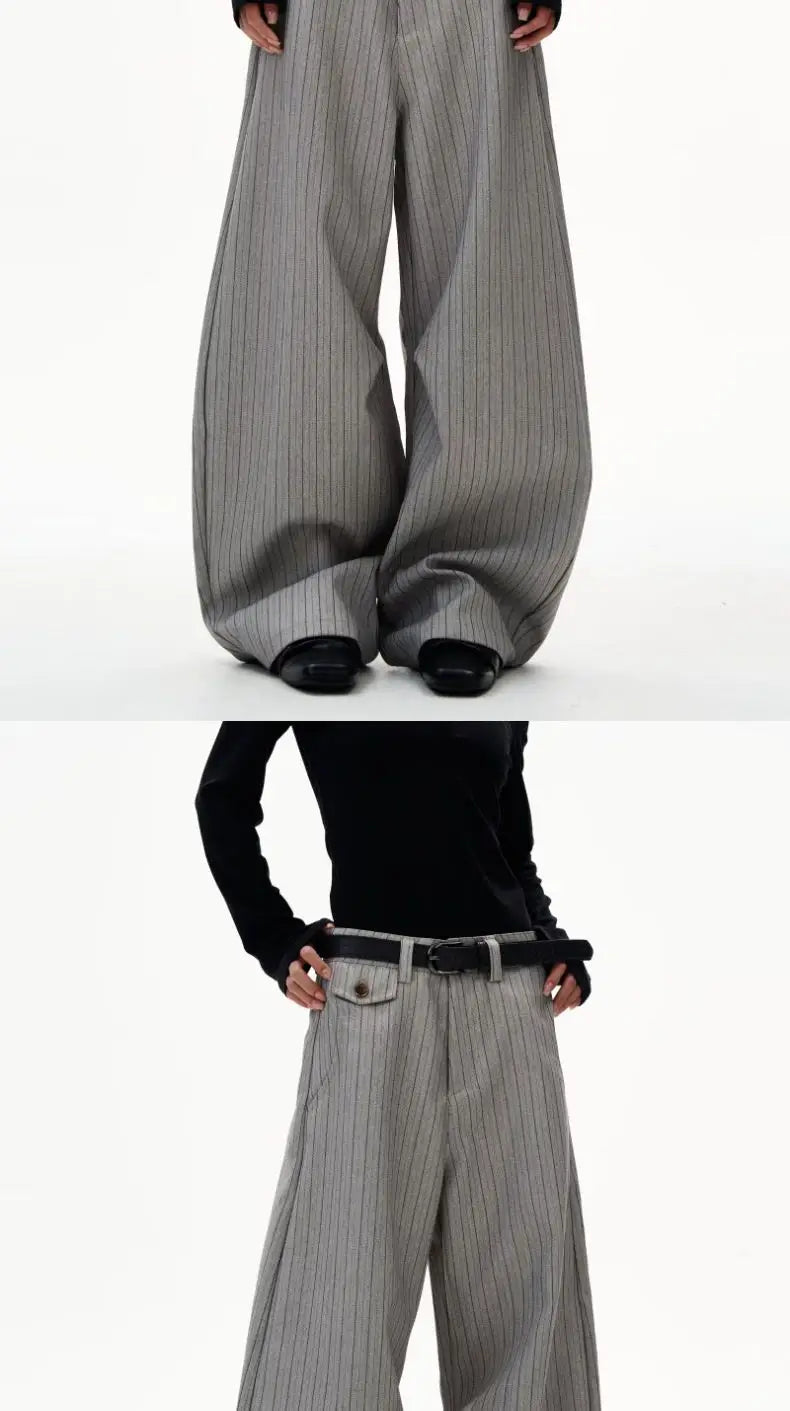 Old Money Striped Suit Pants Men Vintage Baggy Sweatpants Y2k Wide leg Casual Curved Loose Trousers Fashion Work wear