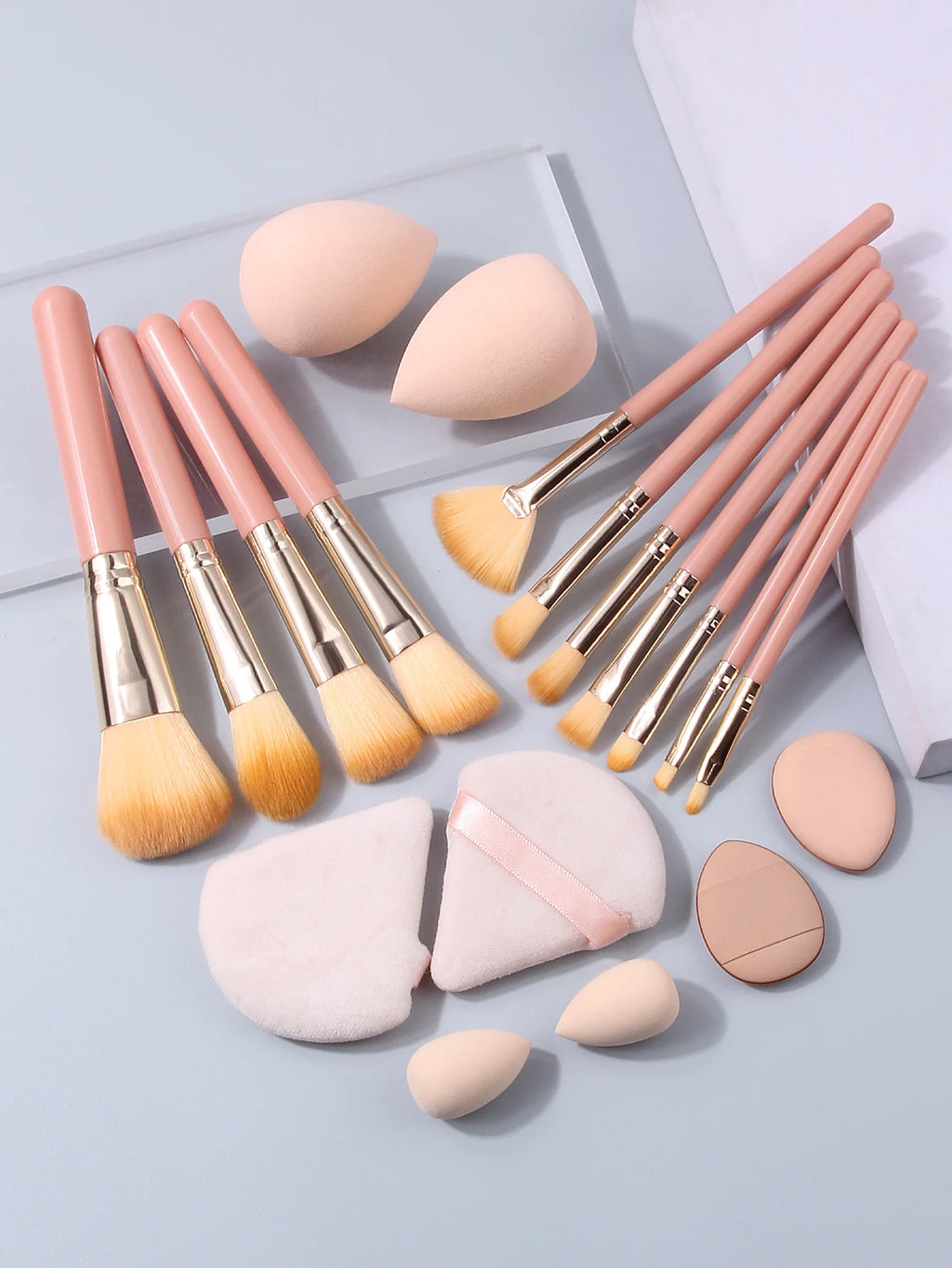 20/14/1PCS Professional Makeup Brush Set: 11 Brushes, Makeup Sponges, Powder Puffs, and Makeup Buckets