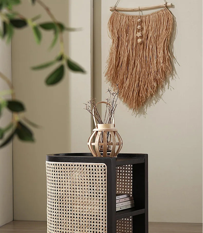 JOYLIVE Modern Minimalist Style Creative Home Homestay Hotel Bedroom Solid Wood Rattan Bedside Table Edge Cabinet Drop-shipping