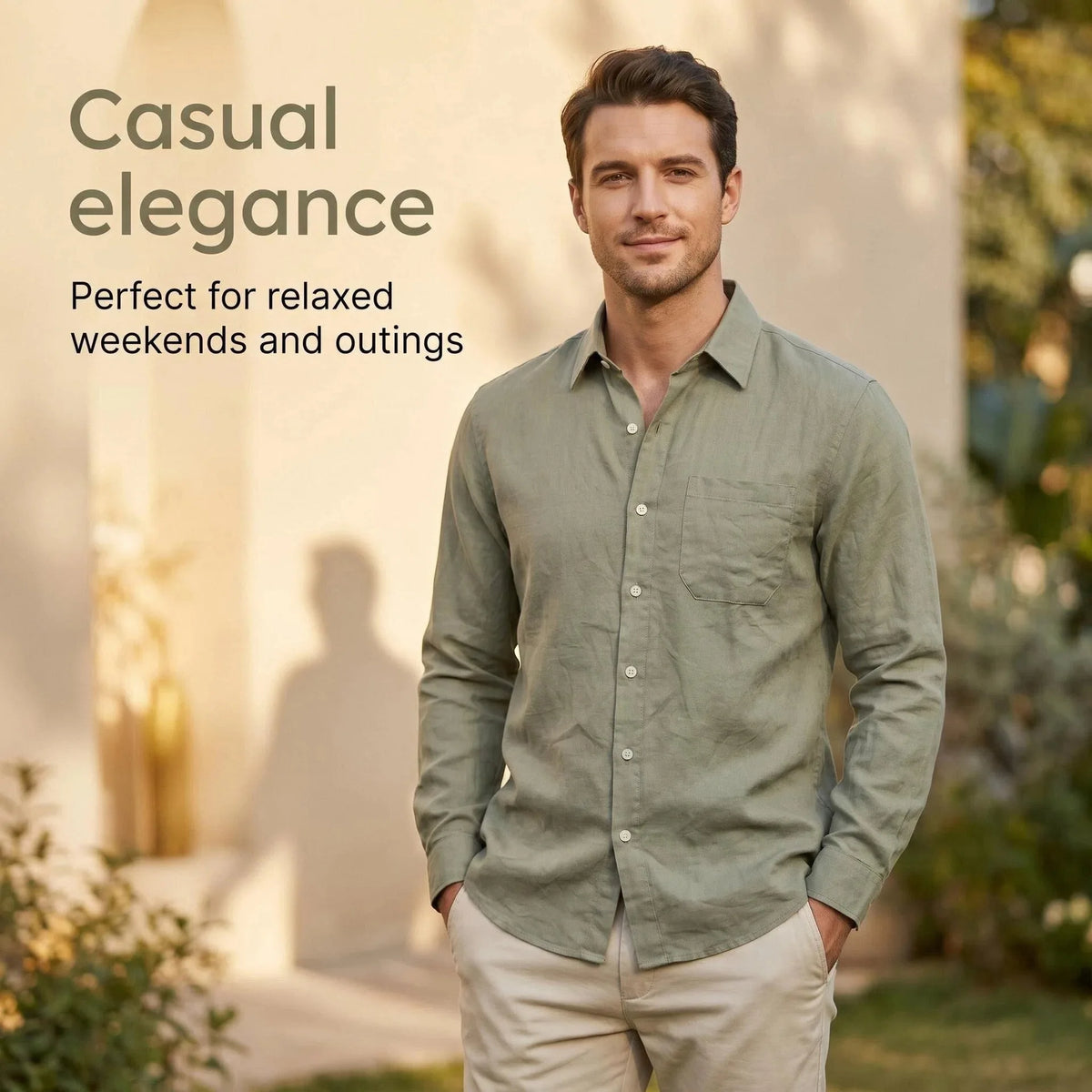 Casual Men's Loose Linen Lapel Pocket Button Casual Vacation Solid Color Long Sleeve Shirt Men's