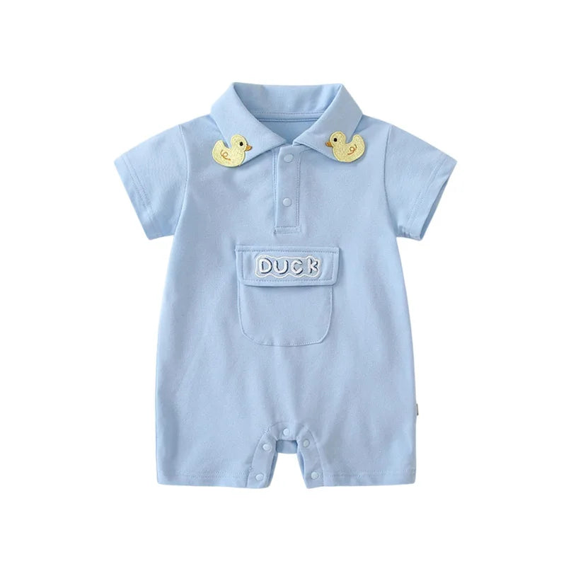 Cute Duck Baby Romper Summer Cotton Short Sleeve Polo Collar Infant Onesie Soft Breathable Newborn Jumpsuit for Boys Girls 0-18M