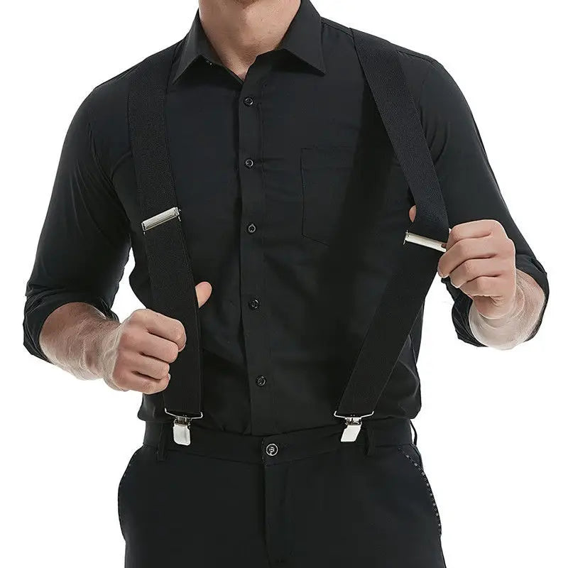 Heavy Duty Big Size Suspenders for Men Work Outdoor 2 Inch Wide X Back 4 Strong Clips Adjustable Elastic Trouser Braces Straps