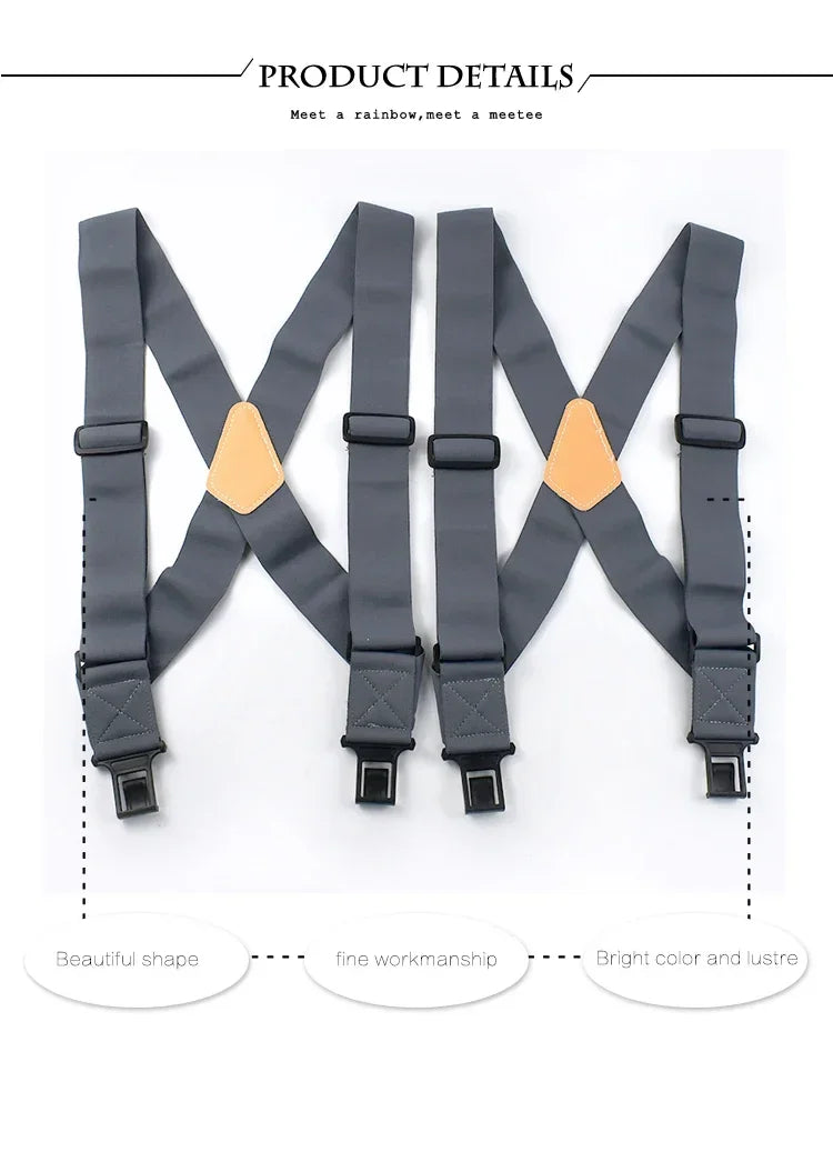 Heavy Duty Work Suspenders for Men X-Back Gripper Clasps Adjustable Strap Fully Elastic Adult Widen Men's Suspender