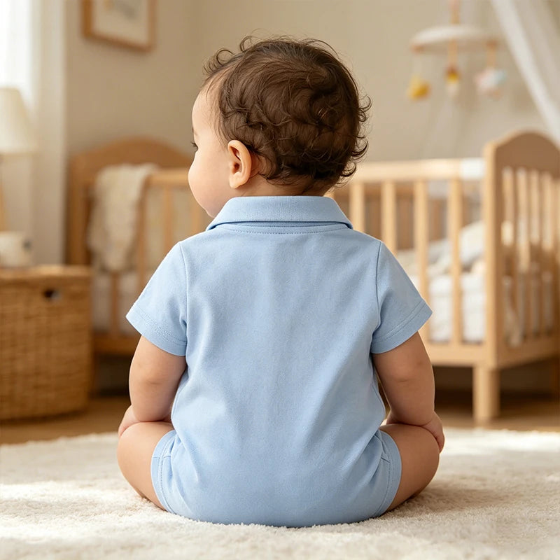 Cute Duck Baby Romper Summer Cotton Short Sleeve Polo Collar Infant Onesie Soft Breathable Newborn Jumpsuit for Boys Girls 0-18M