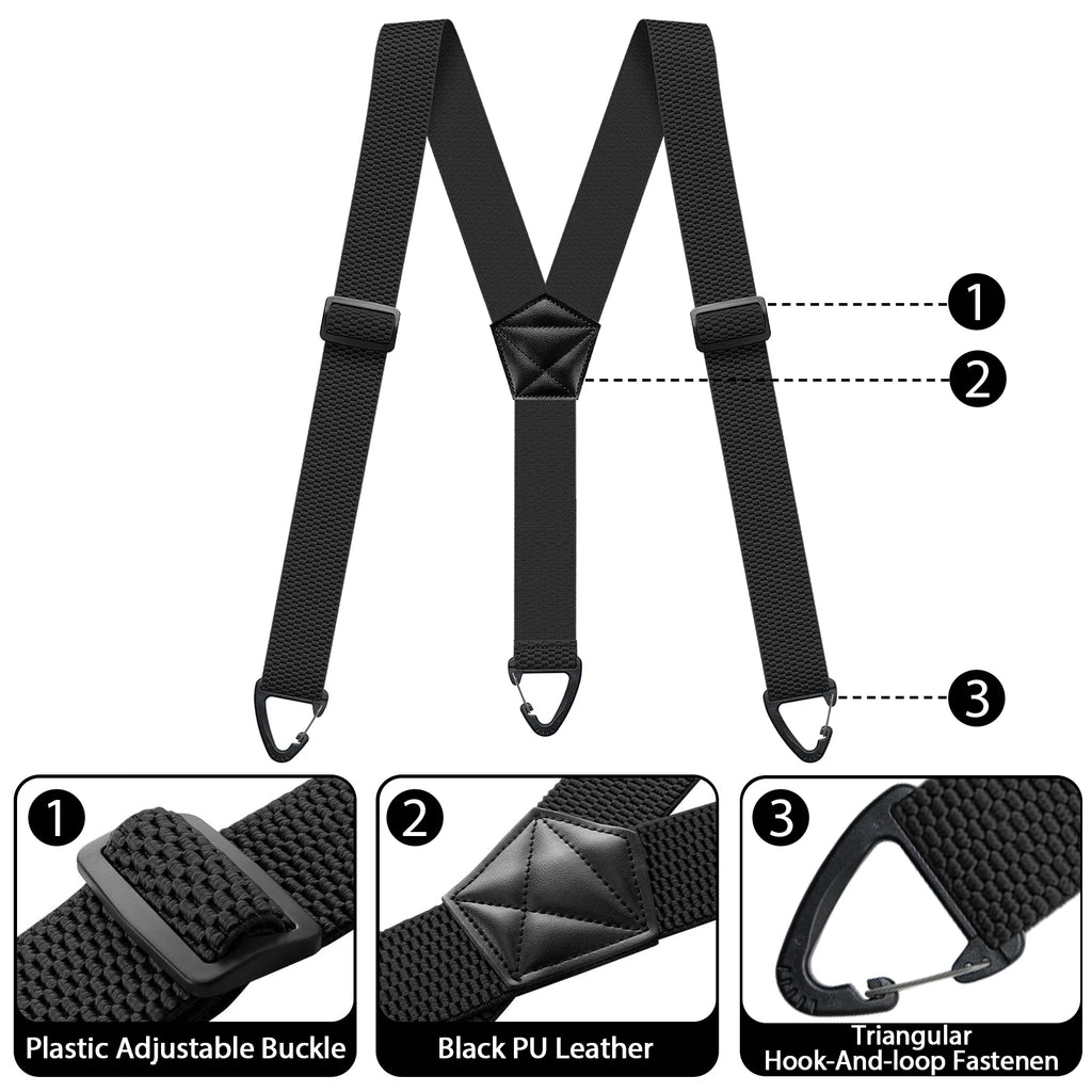 Heavy Duty Suspenders for Men Work Biker Outdoor 3.8cm Wide X-Back with 4 Snap Hook Adjustable Elastic Trouser Braces Strap Belt