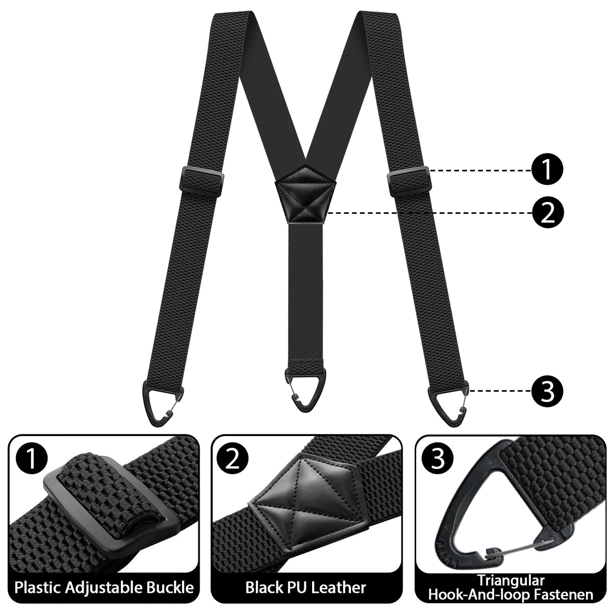 Heavy Duty Suspenders for Men Work Biker Outdoor 3.8cm Wide X-Back with 4 Snap Hook Adjustable Elastic Trouser Braces Strap Belt