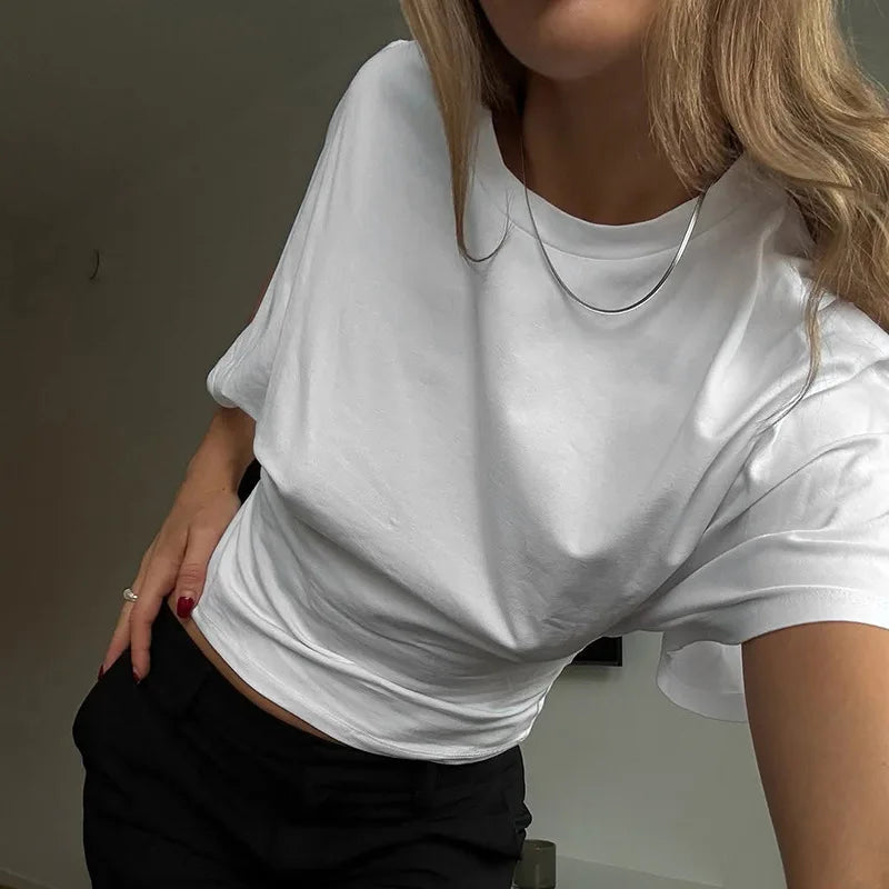 Fashion Casual Solid Gray Cropped T-shirt 2025 Woman Clothes O-neck Corset Tops Streetwear Girls Spring Summer Short Tee Shirts