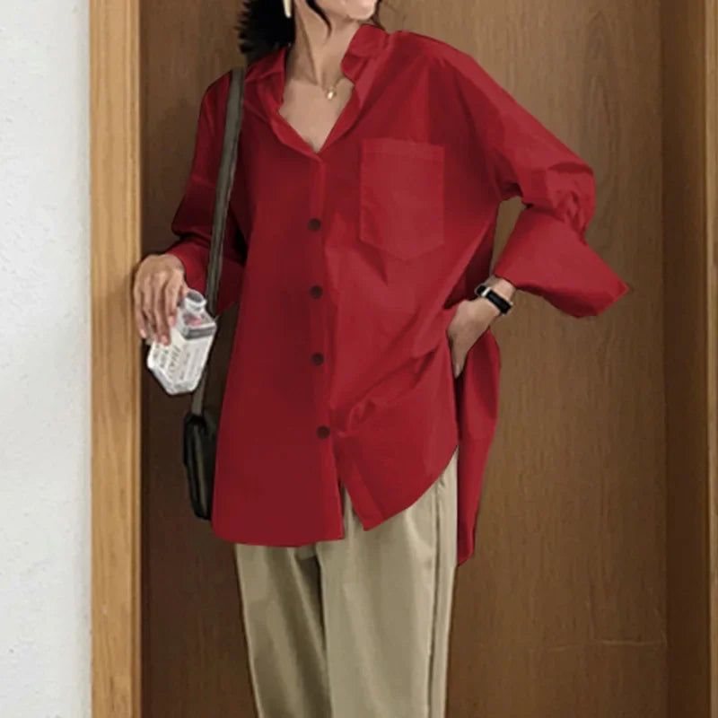 2025 Summer Fashion Women Shirts White Tunics Blouse Long Sleeve Top Casual Solid Button Loose Tops
