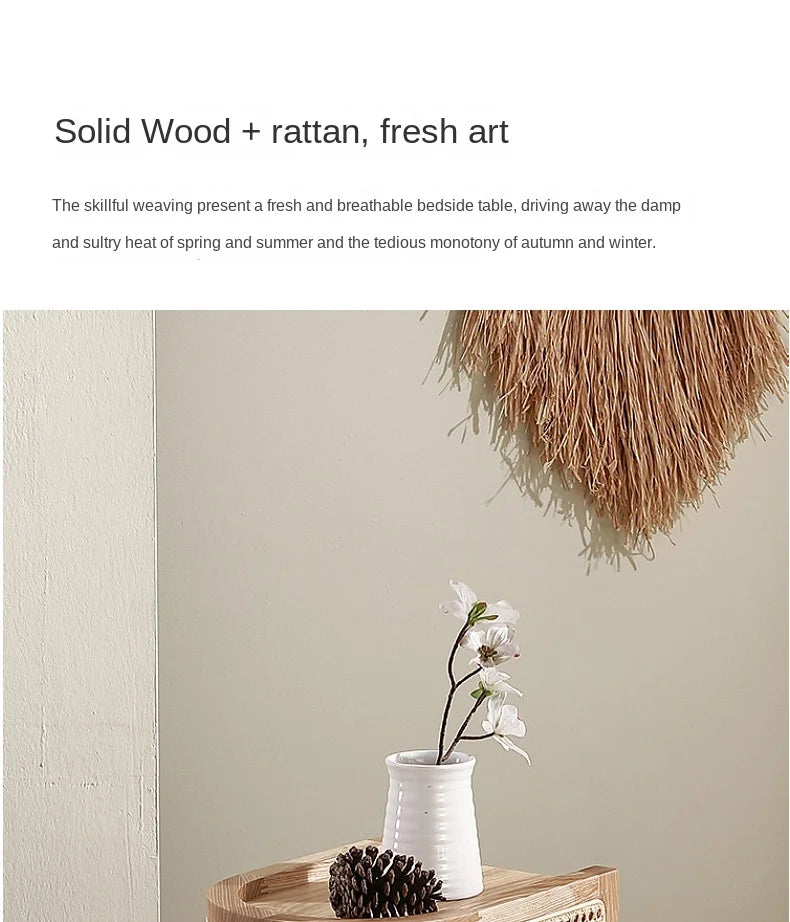 JOYLIVE Modern Minimalist Style Creative Home Homestay Hotel Bedroom Solid Wood Rattan Bedside Table Edge Cabinet Drop-shipping