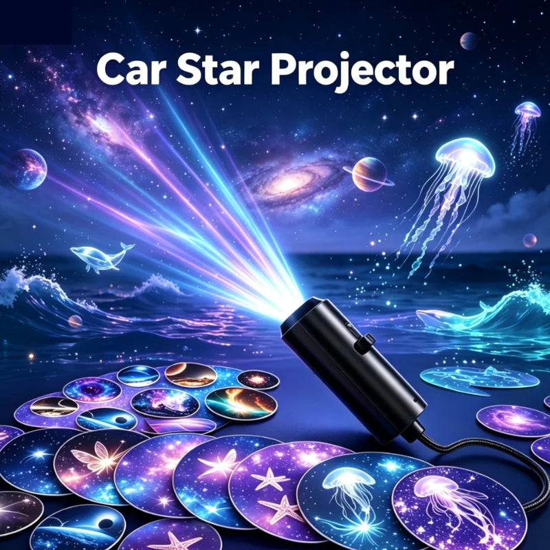 LED Car Star Projector Galaxy Light USB Plug & Play 10 Patterns Galaxy Astronaut Moon Projection Lamp for Car Interior Bedroom