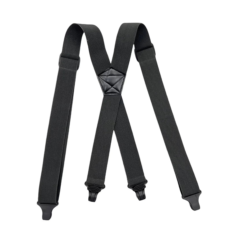 Heavy Duty Work Suspenders for Men 3.8cm Wide X-Back with Plastic Gripper Clasps Adjustable Elastic Trouser Pants Braces-Black