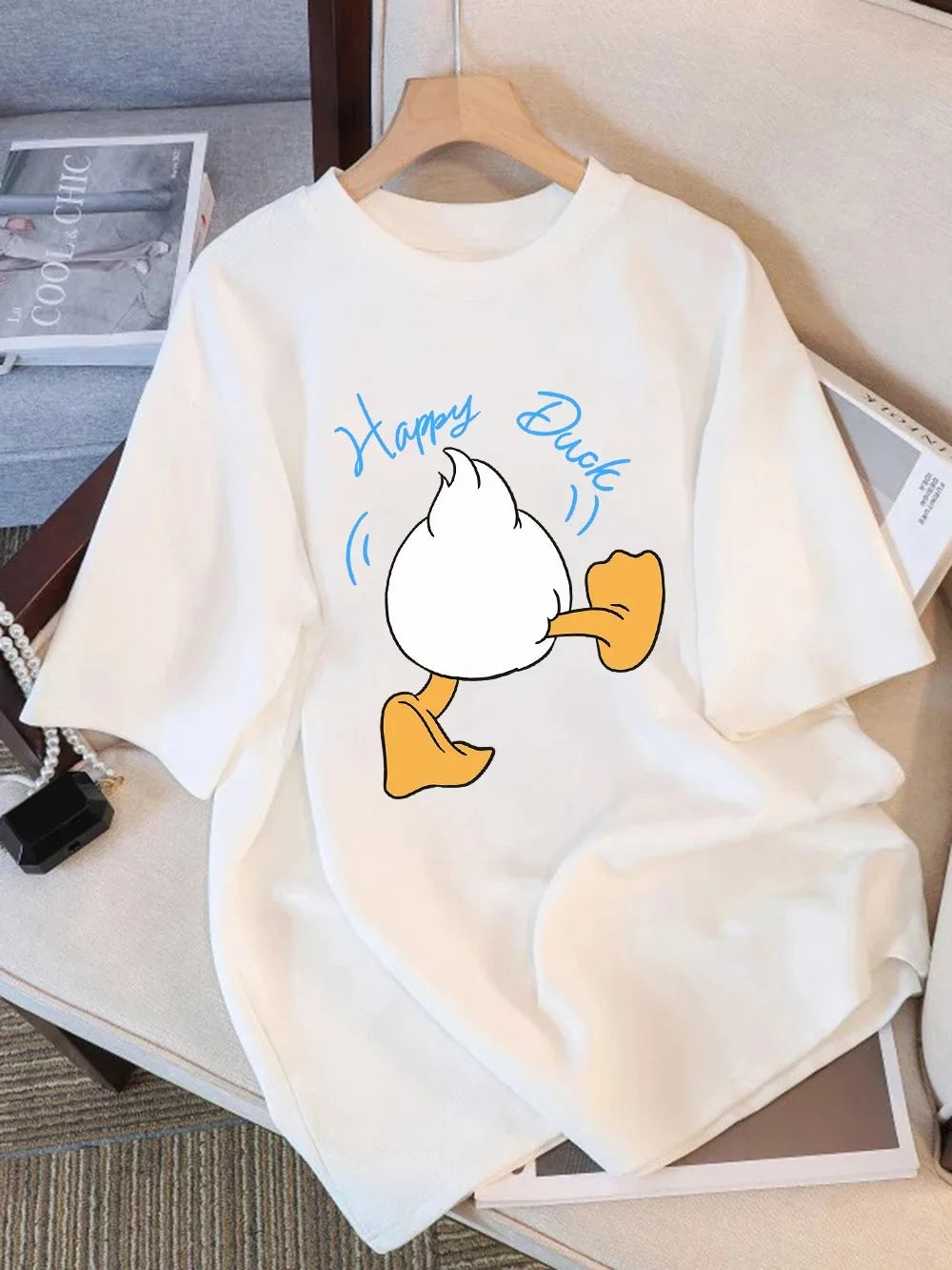 Funny Happy Duck T Shirt Women Men Donald Duck Graphic Tee Summer Short Sleeve Casual O-Neck Harajuku Streetwear Fashion Tops