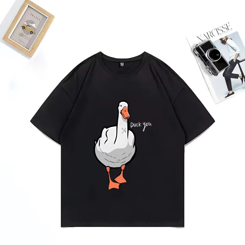 Children's Fun Duck You Pattern Printed 100% Cotton Short-sleeved T-shirt Hip-hop Streetwear Top Parent Child Wear  Cotton Top