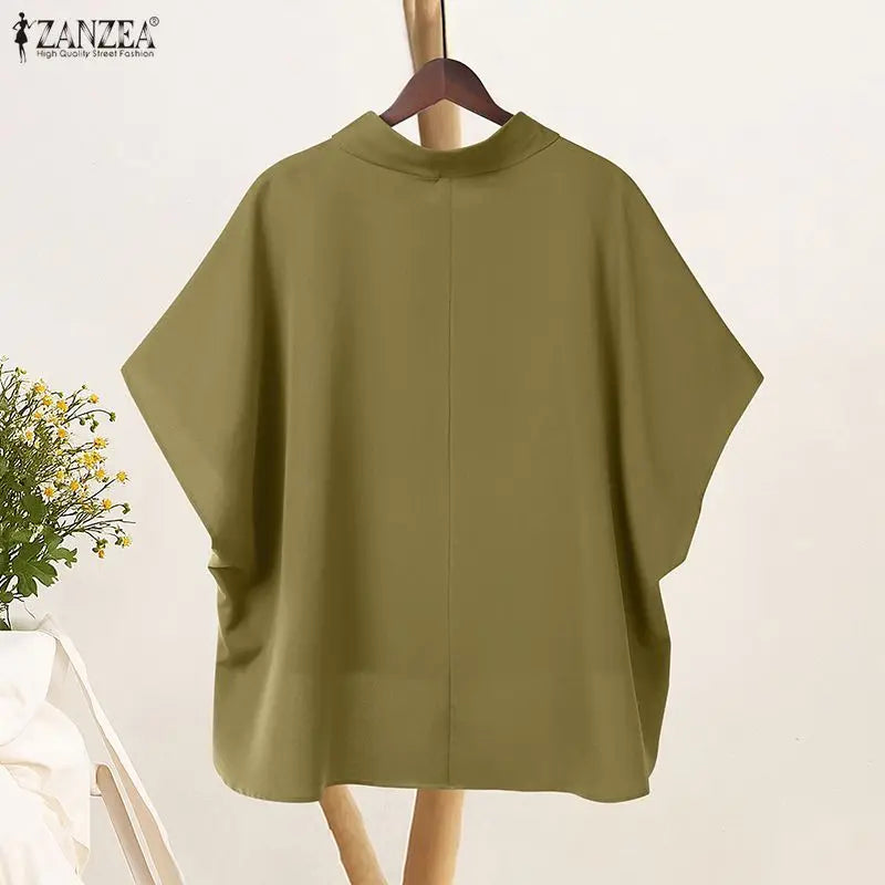Fashion Half Sleeve Solid Blouse 2025 ZANZEA Stylish Women Tops Chic Pile Collar Office Shirt Summer Female Loose OL Work Blusas