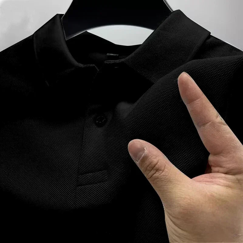Men's Summer High-End Golf Short-Sleeved Polo Shirt with Collar,Solid Color,Breathable,Office Casual,High-Quality Men's Clothing