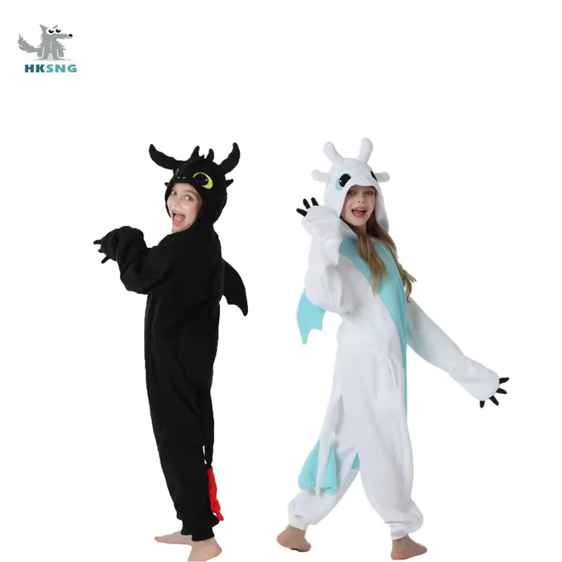 Black White Dragon Onesie Pajamas Kigurumi Unicorn Jumpsuit Animal Pijamas Christmas Halloween Cosplay Costume Cute Outfits