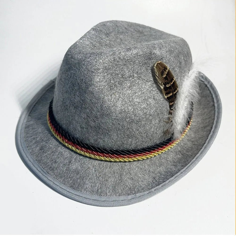 New Fashion Feather Decors Hat Western ornament Oktoberfest Hat Bavarian Swiss Costume Cosplay Cap Men Women Party Photo Props