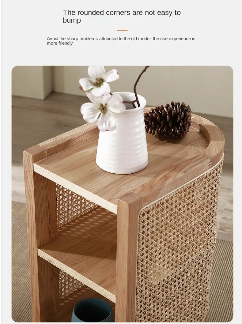 JOYLIVE Modern Minimalist Style Creative Home Homestay Hotel Bedroom Solid Wood Rattan Bedside Table Edge Cabinet Drop-shipping
