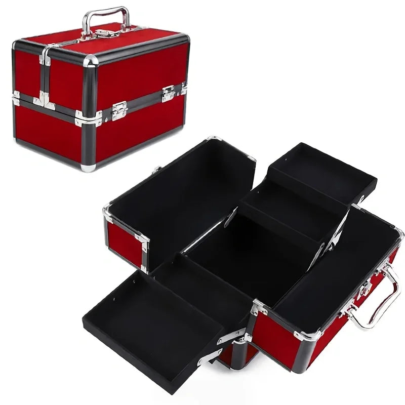 Portable Makeup Train Case Large Capacity Adjustable 4 Sliding Trays Cosmetic Case Storage Organizer for Jewelry Nails Beauty