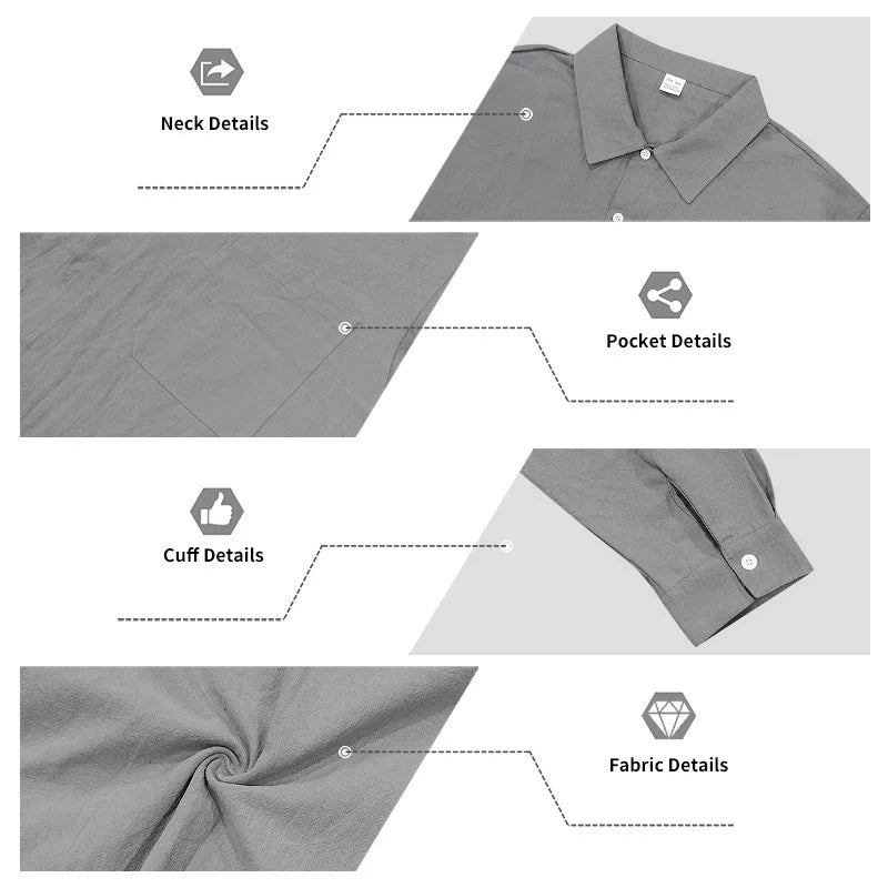 Casual Men's Loose Linen Lapel Pocket Button Casual Vacation Solid Color Long Sleeve Shirt Men's