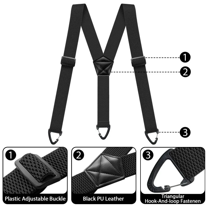 Hidden Suspenders for Men Heavy Duty Work Under Y Back Suspender Clothes 1.5 Inches with 3 Snap Loop