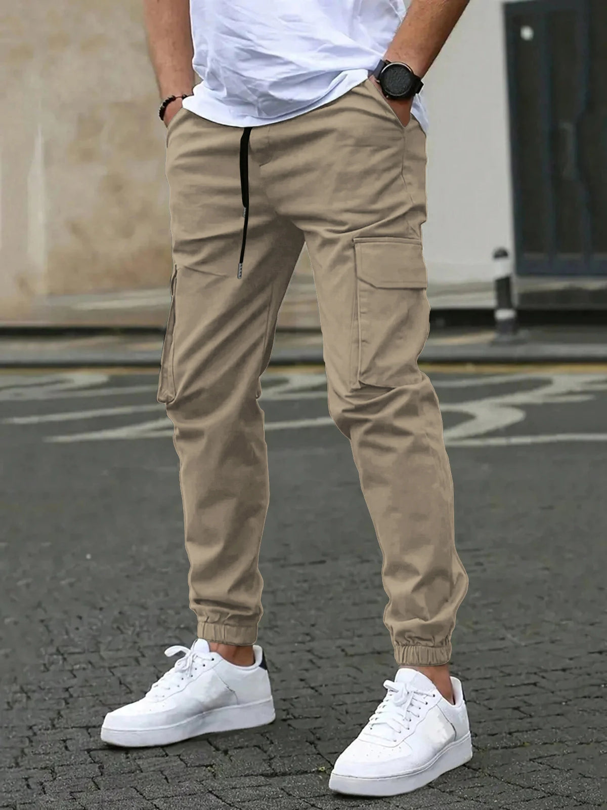 Men's Casual Cargo Pants Sweatpants Outdoor Bunched Long Trousers Autumn Multi-Pocket Durable Workwear Joggers Streetwear