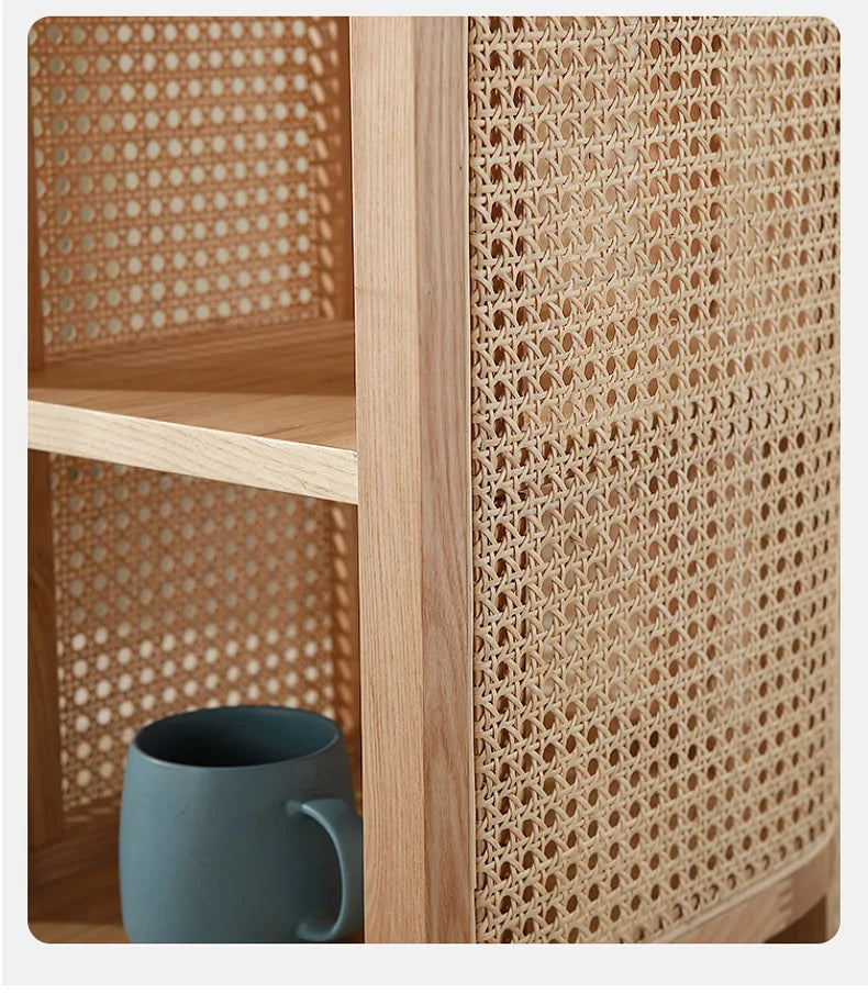JOYLIVE Modern Minimalist Style Creative Home Homestay Hotel Bedroom Solid Wood Rattan Bedside Table Edge Cabinet Drop-shipping