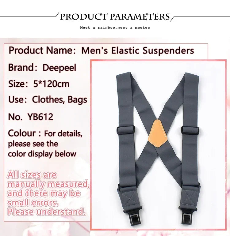 Heavy Duty Work Suspenders for Men X-Back Gripper Clasps Adjustable Strap Fully Elastic Adult Widen Men's Suspender