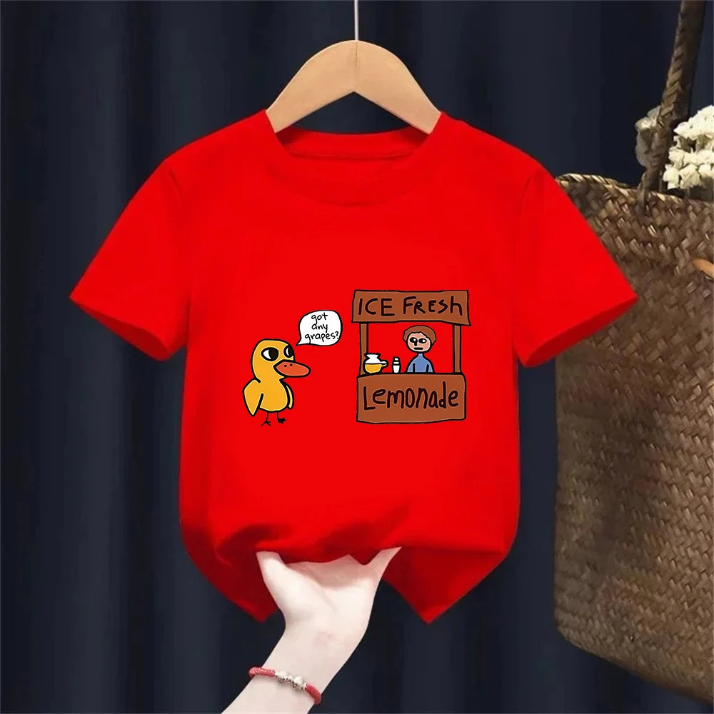 The Duck Song Got Any Grapes Printed Kids T-Shirt Summer Children's Pure Cotton Short-sleeved Casual Tops Boys and Girls Gifts