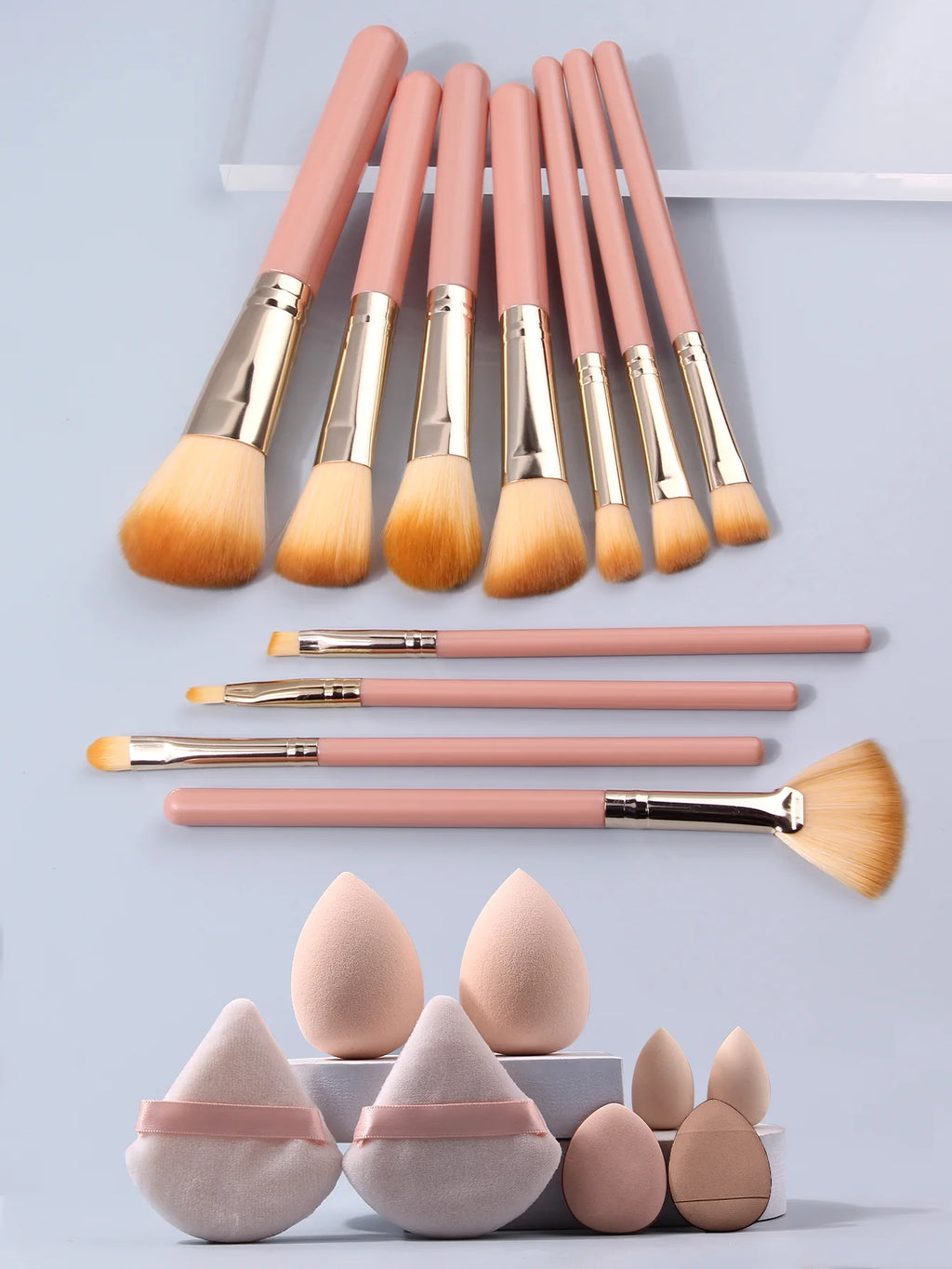 20/14/1PCS Professional Makeup Brush Set: 11 Brushes, Makeup Sponges, Powder Puffs, and Makeup Buckets