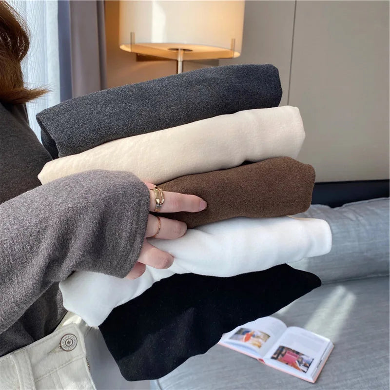 Winter Women Classic Basic Turtleneck Tops Lady Comfortable Thermal Long Sleeve Clothes Female Retro Versatile Elastic Pullover