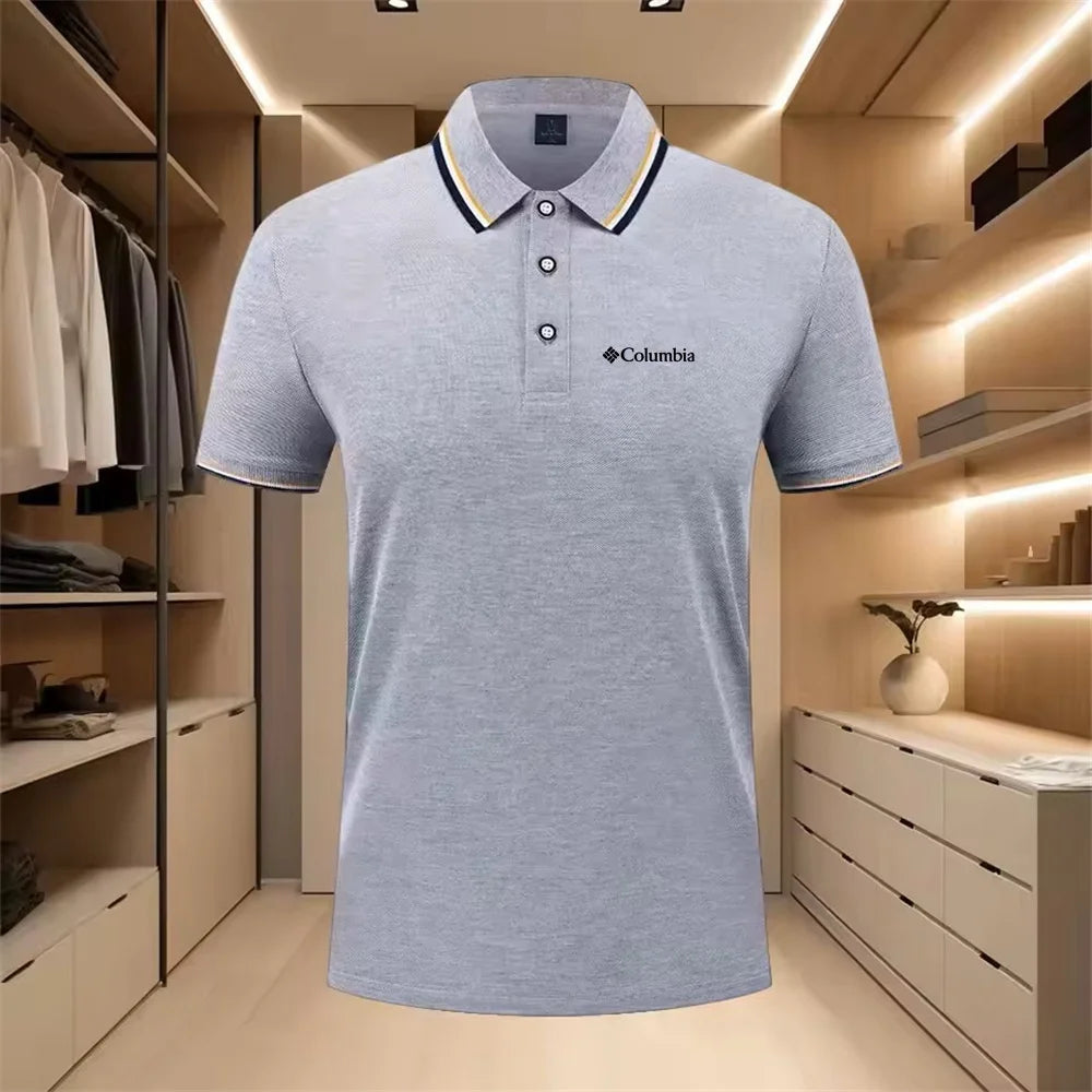 Men'S Casual Short Sleeve Polo Shirt with Print Striped Color Block Design Sporty Style Collared Golf Shirt for Summer