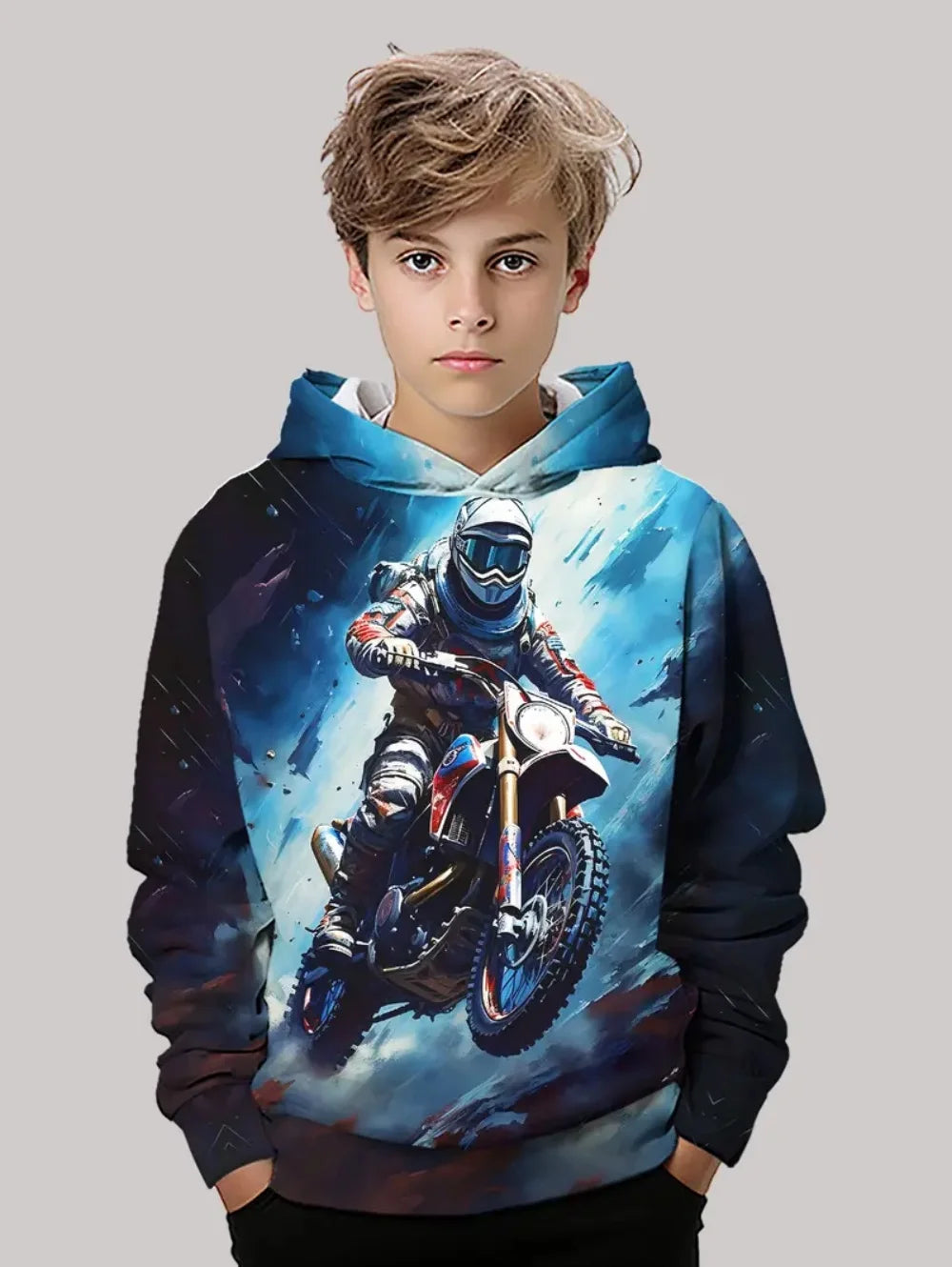 Child Sweatshirt Boys' Fashion Motocross Racing 3D Printed Casual Hoodie Long Sleeve Polyester Sport Tops Pullover Kids Clothes