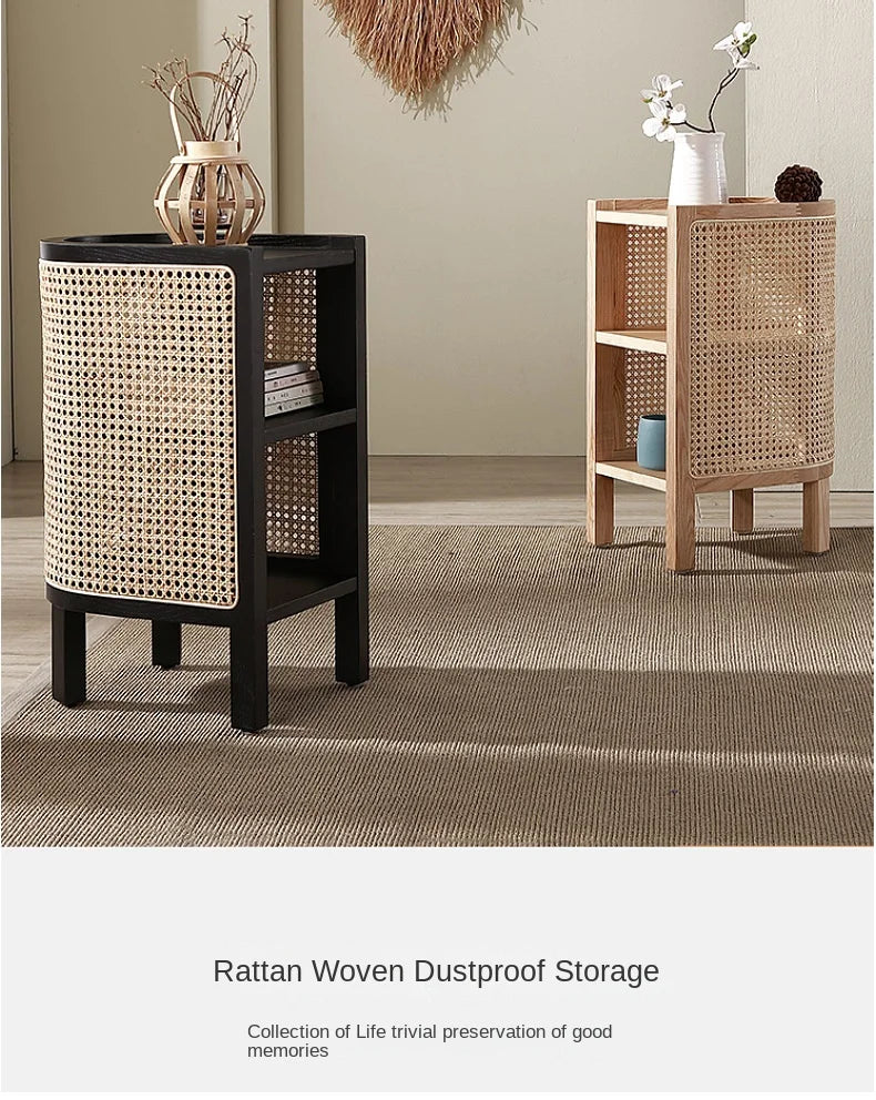 JOYLIVE Modern Minimalist Style Creative Home Homestay Hotel Bedroom Solid Wood Rattan Bedside Table Edge Cabinet Drop-shipping