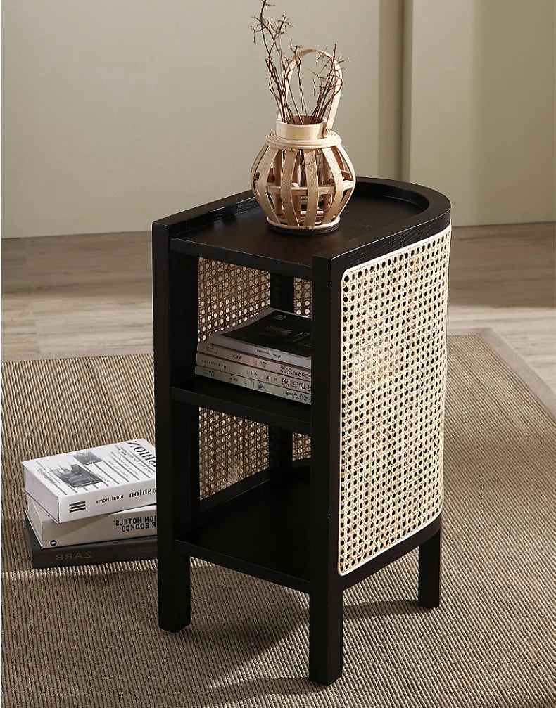 JOYLIVE Modern Minimalist Style Creative Home Homestay Hotel Bedroom Solid Wood Rattan Bedside Table Edge Cabinet Drop-shipping