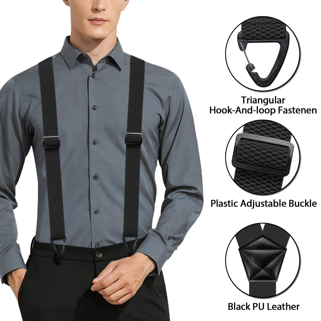 Heavy Duty Suspenders for Men Work Biker Outdoor 3.8cm Wide X-Back with 4 Snap Hook Adjustable Elastic Trouser Braces Strap Belt