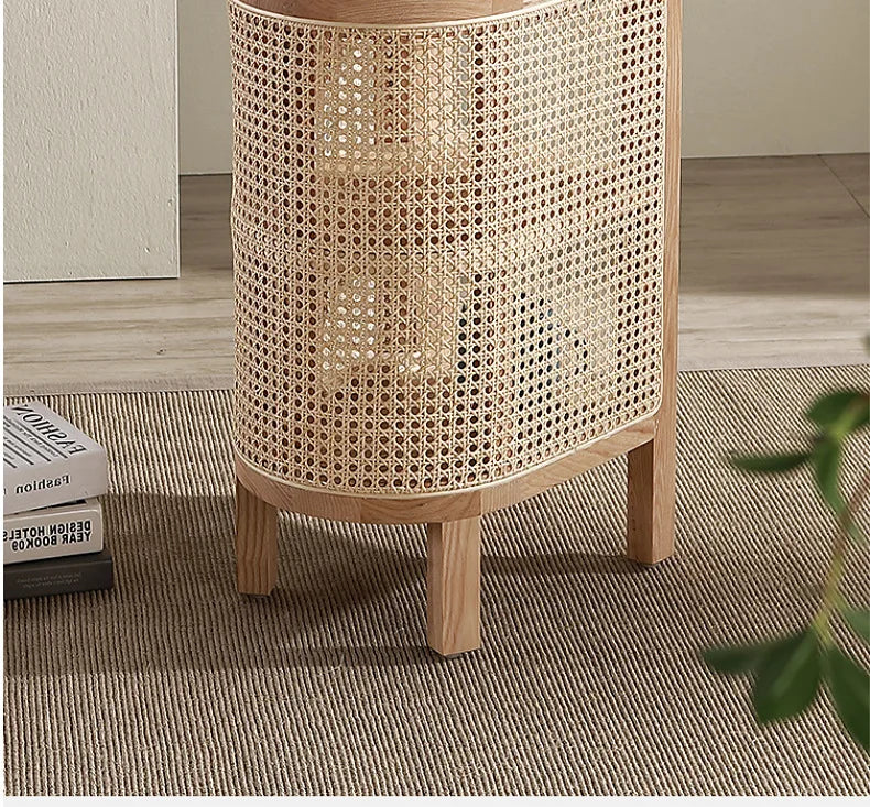 JOYLIVE Modern Minimalist Style Creative Home Homestay Hotel Bedroom Solid Wood Rattan Bedside Table Edge Cabinet Drop-shipping