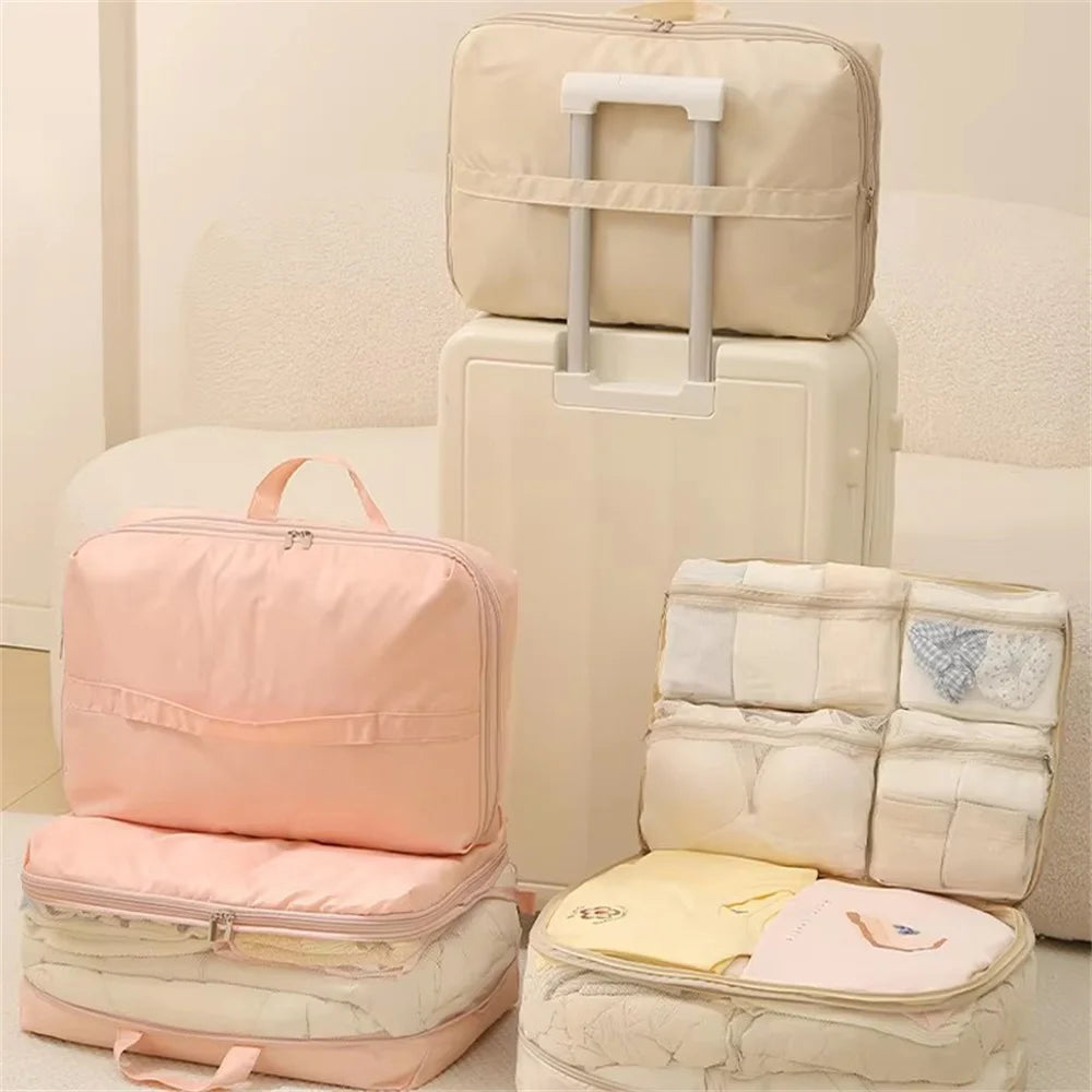 Compression Packing Cubes 5-in-1 Travel Luggage Organizer Bag Portable Multi Compartment Clothes Storage Suitcase Accessories