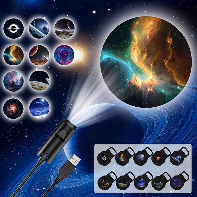 LED Car Star Projector Galaxy Light USB Plug & Play 10 Patterns Galaxy Astronaut Moon Projection Lamp for Car Interior Bedroom